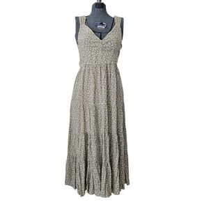 Anthropologie Dress Forum Green Floral Tiered Boho Maxi Dress Large NWT Cottage